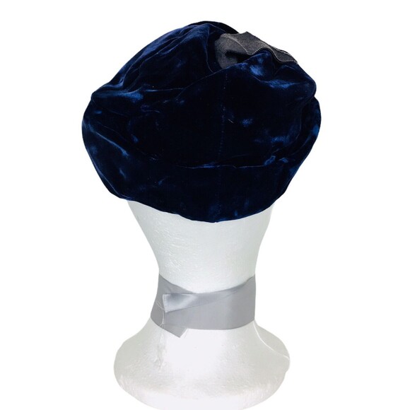 Vintage 50s Himelhoch's Detroit Women's Blue Velvet Cap Hat - Picture 6 of 9